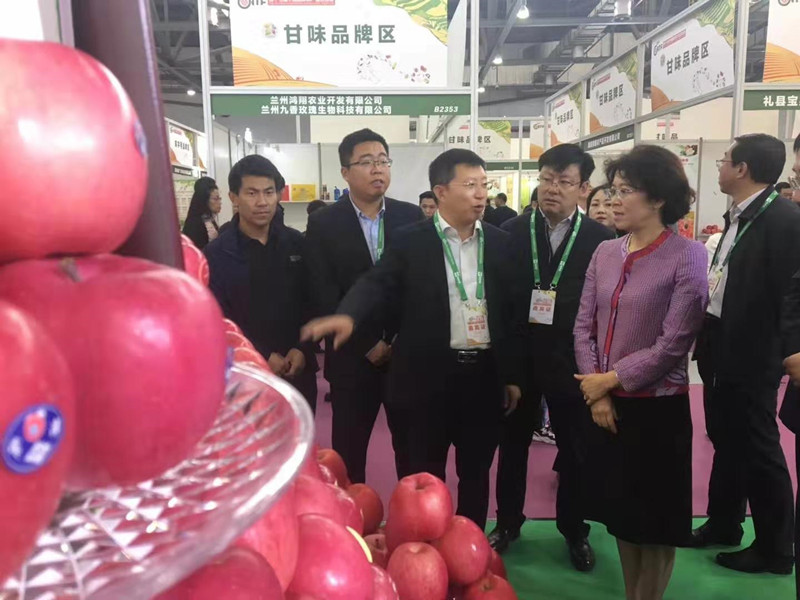 平凉市委副书记马琨在全国农交会上推介“平凉苹果”